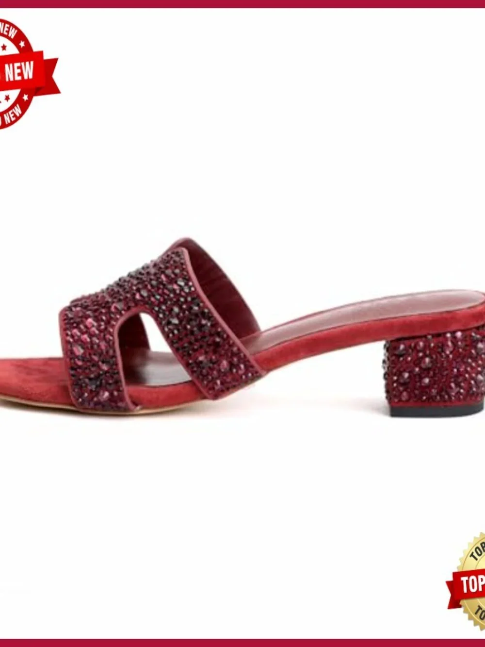 Rhinestone Heeled Sandals with Suede Upper and Block Heel for Weddings